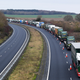 A line of lorries is seen during a trial between disused Manston Airport and the Port of Dover on Jan. 7.